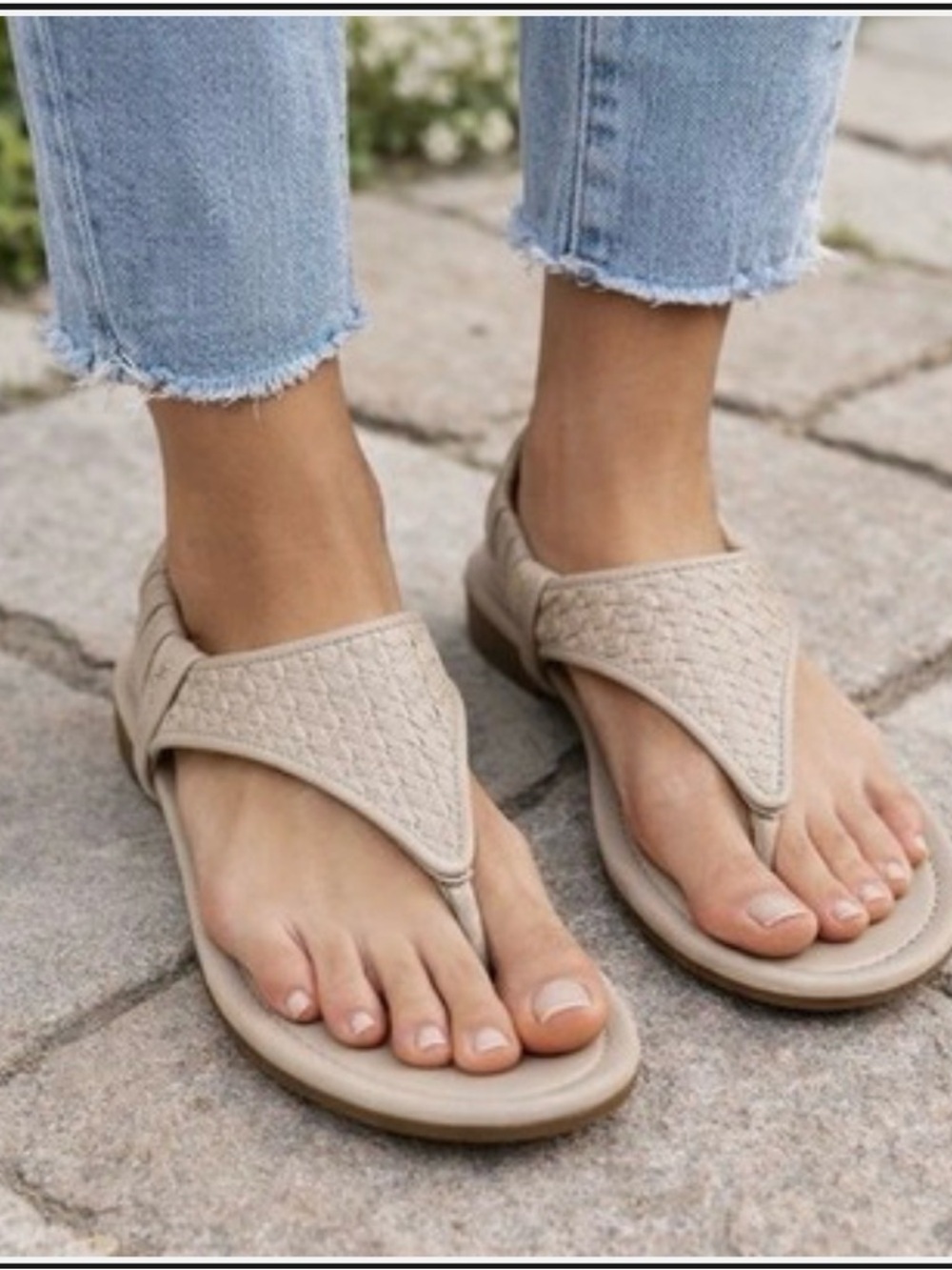 AEROSOLES Chester Beige Woven Thong Sandals